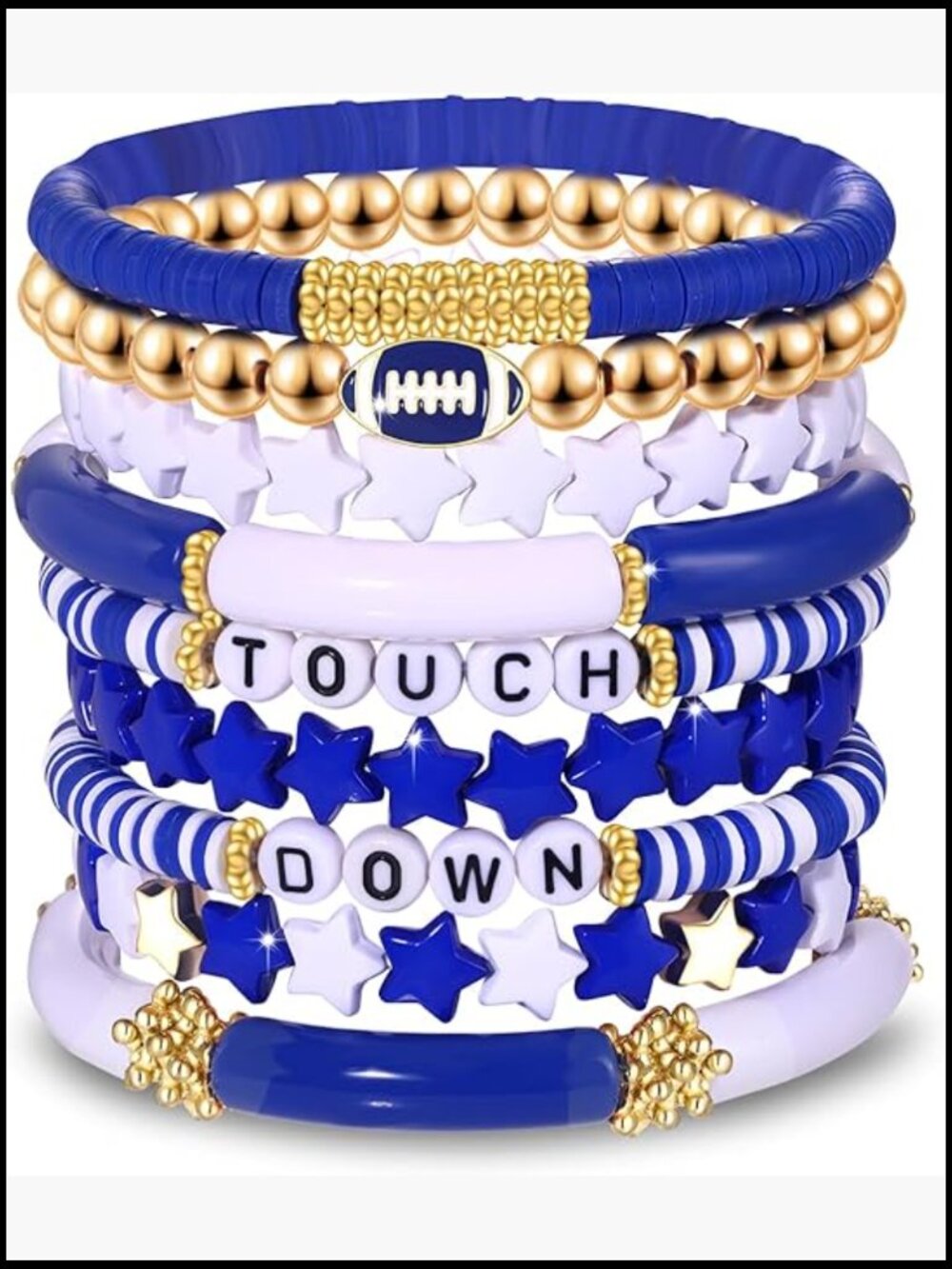 Stackable Clay Beaded Stretch Bracelets with Game Day Charms Women's Sports